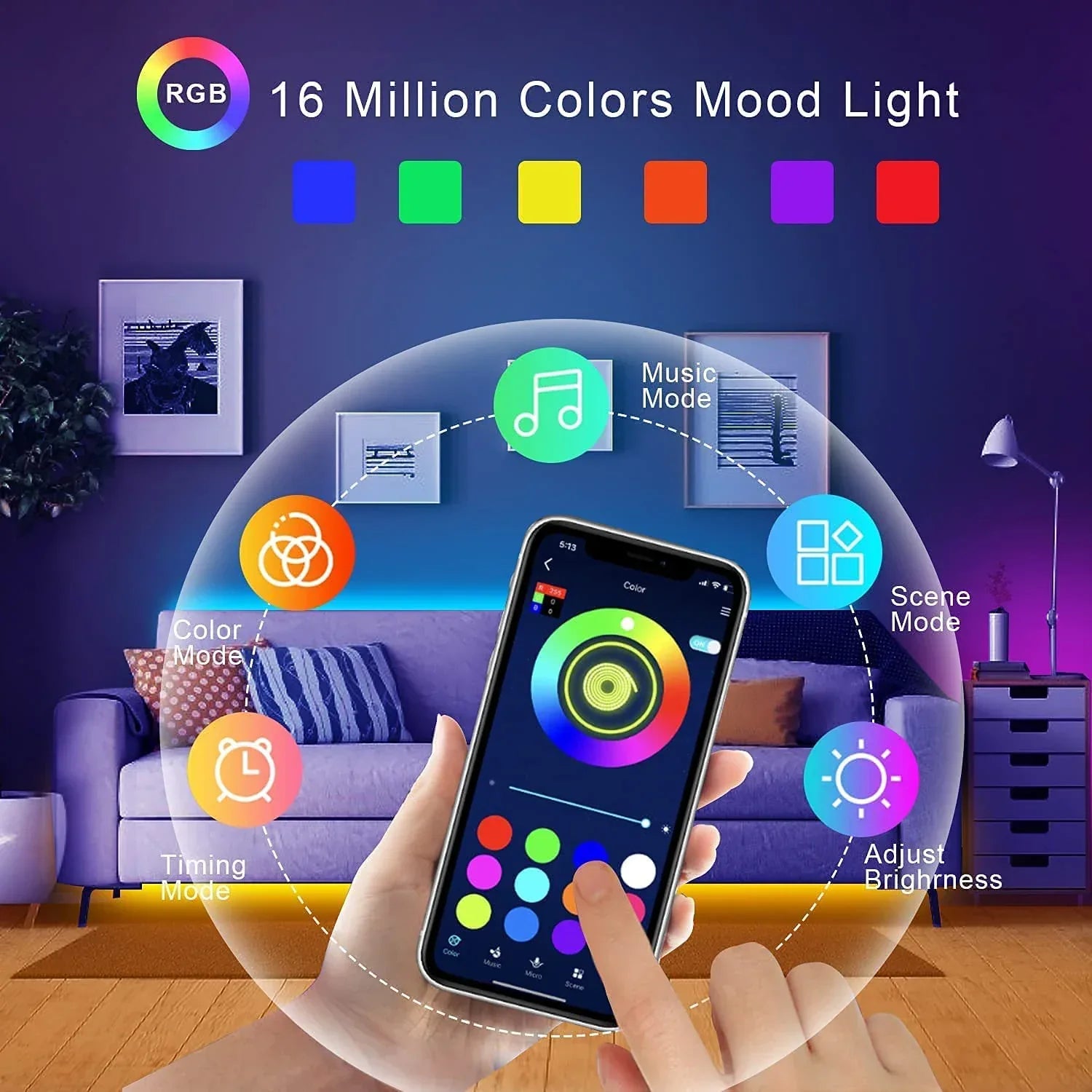 RGB LED Strip Lights with App Control (15m Kit) - SteadyBuy