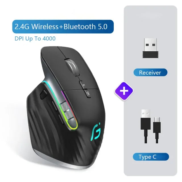 Multi‑Device Wireless Bluetooth Mouse 2.4G – Ergonomic Right‑Hand - SteadyBuy
