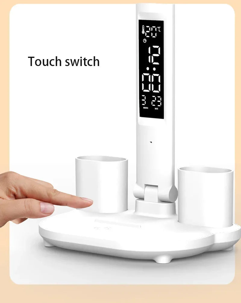 Folding LED Dual-Head Touch Desk Lamp with Clock - SteadyBuy