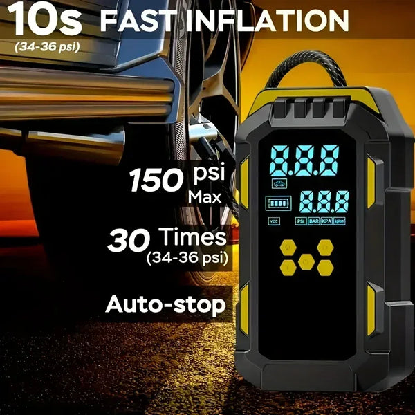 12V Car Jump Starter with 150PSI Tyre Inflator & USB Power Bank - SteadyBuy