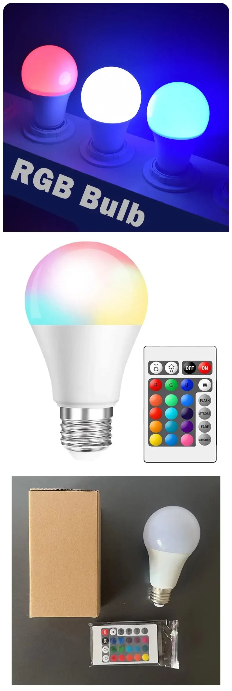 RGB E27 Smart Colour-Changing LED Bulb with Remote - SteadyBuy