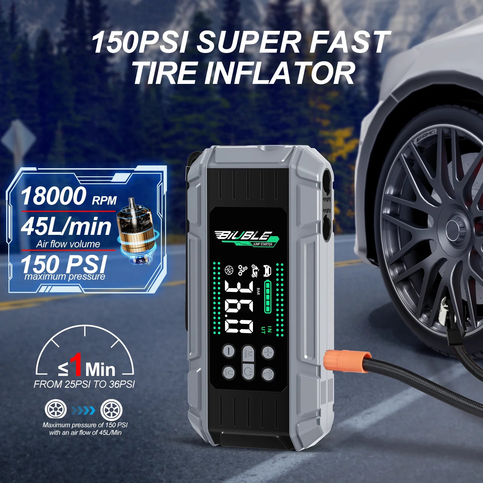 8000A Car Jump Starter with Air Compressor & Power Bank