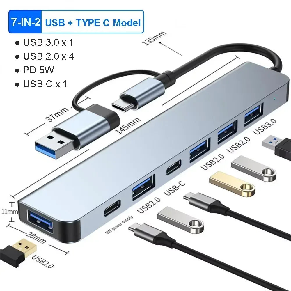 USB‑C Hub 7‑in‑2 with 4K HDMI & PD for MacBook - SteadyBuy