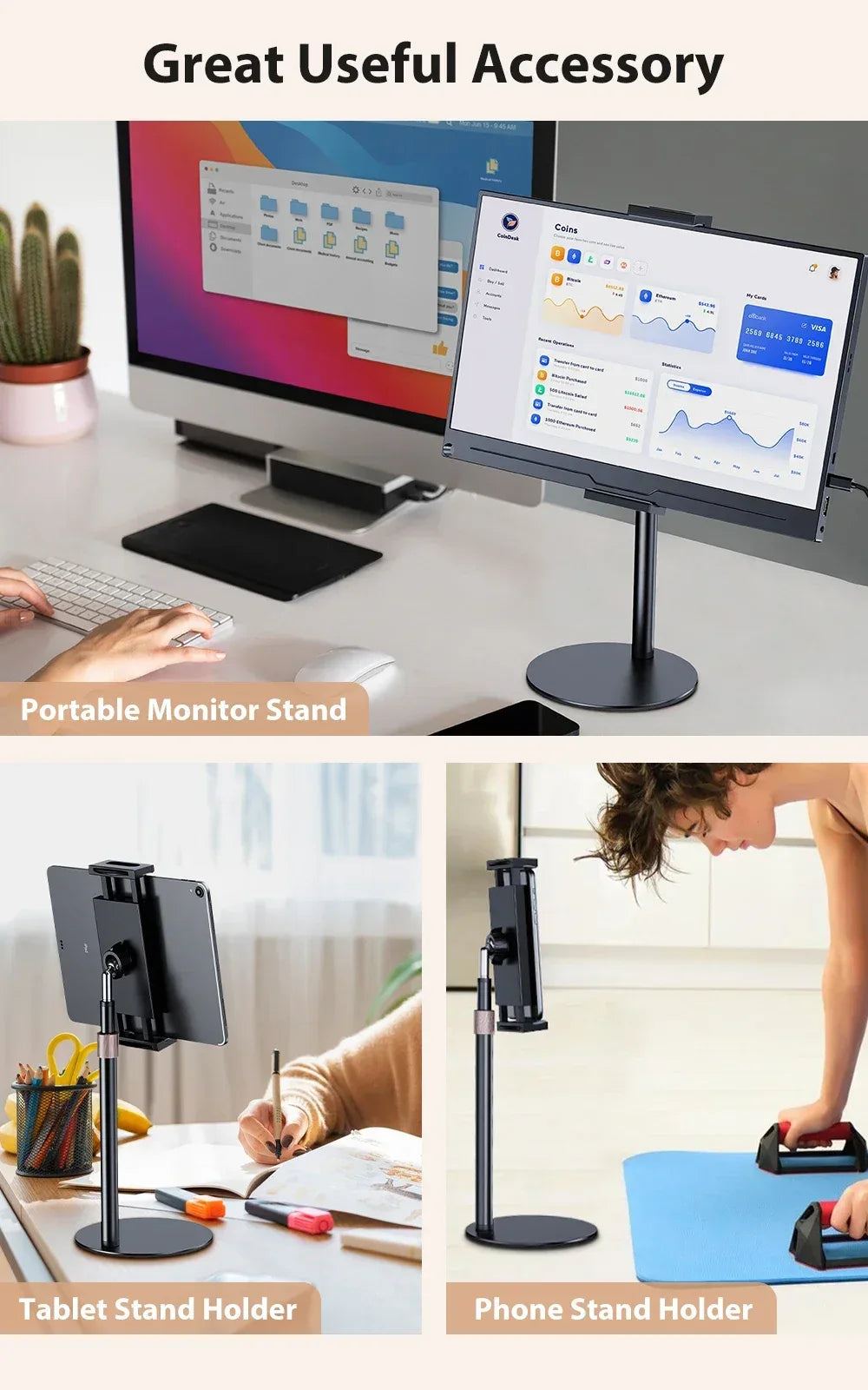 Adjustable Monitor & Tablet Desk Stand with VESA Mount - SteadyBuy