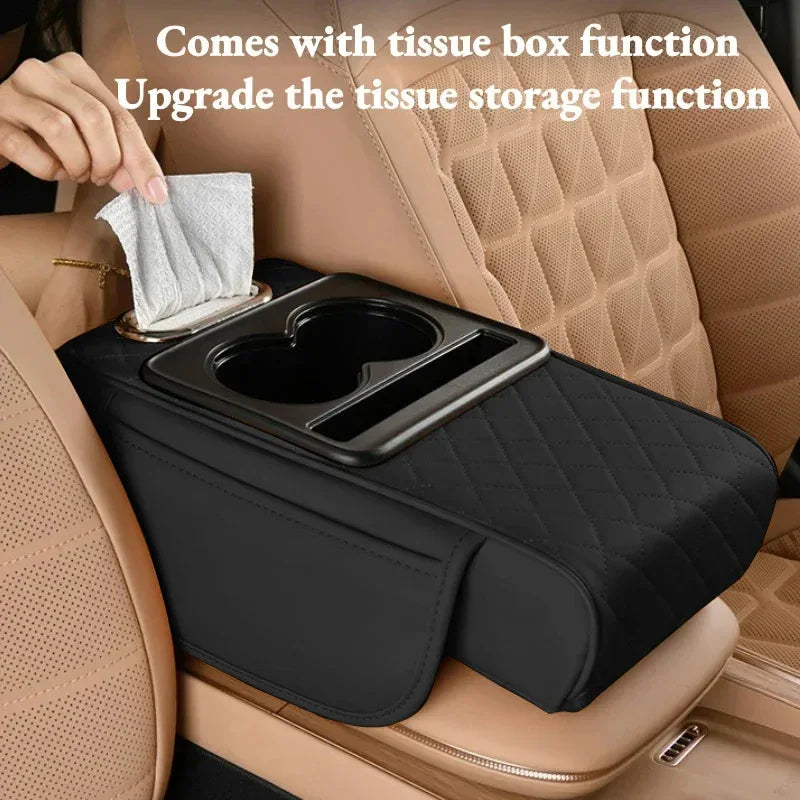 Car Centre Console Armrest Cushion with Dual Cup Holder - SteadyBuy