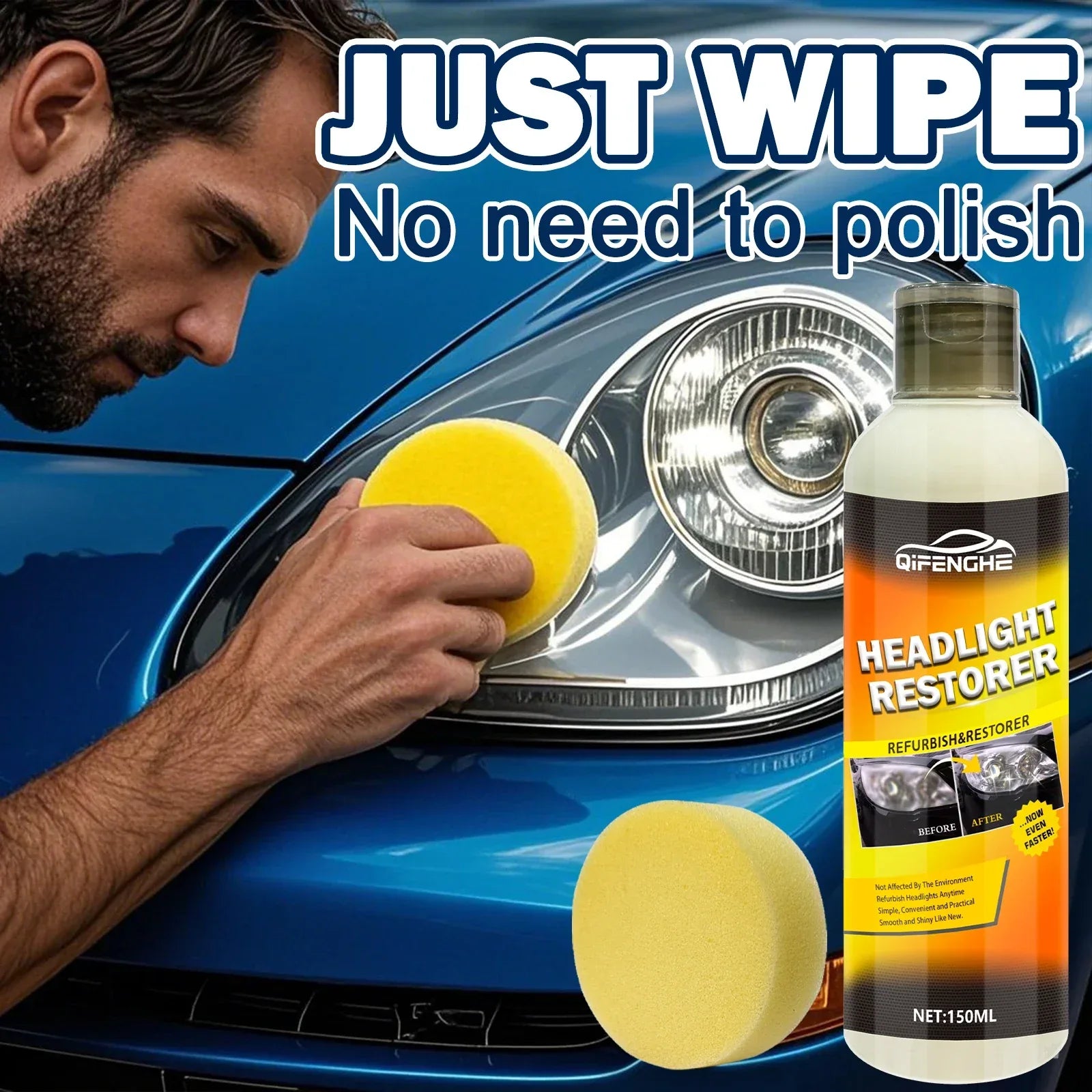 Car Headlight Restoration Cream 150ml Kit - SteadyBuy