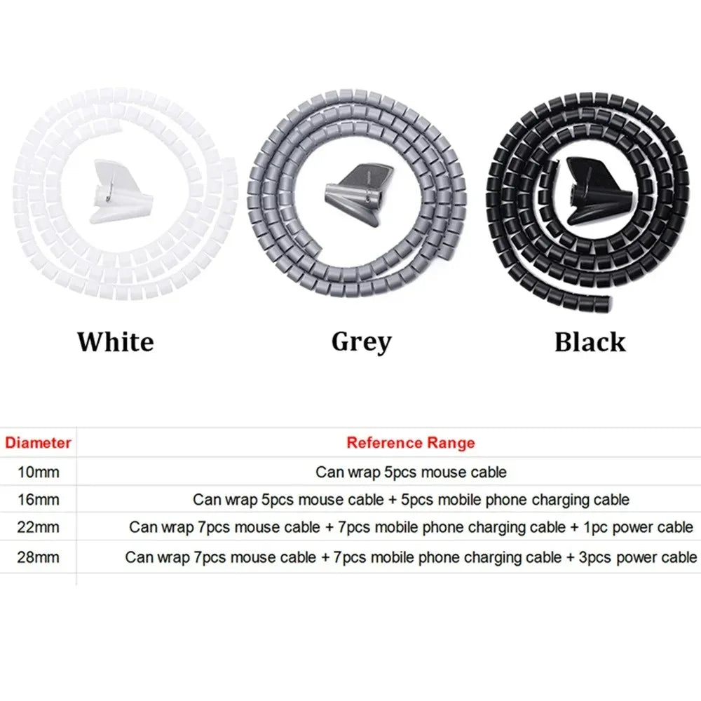 16mm Spiral Cable Sleeve – 2m Wire Management Wrap - SteadyBuy