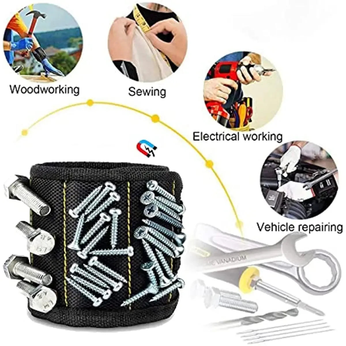 Magnetic Wristband Tool Holder with 5×15 Strong Magnets - SteadyBuy
