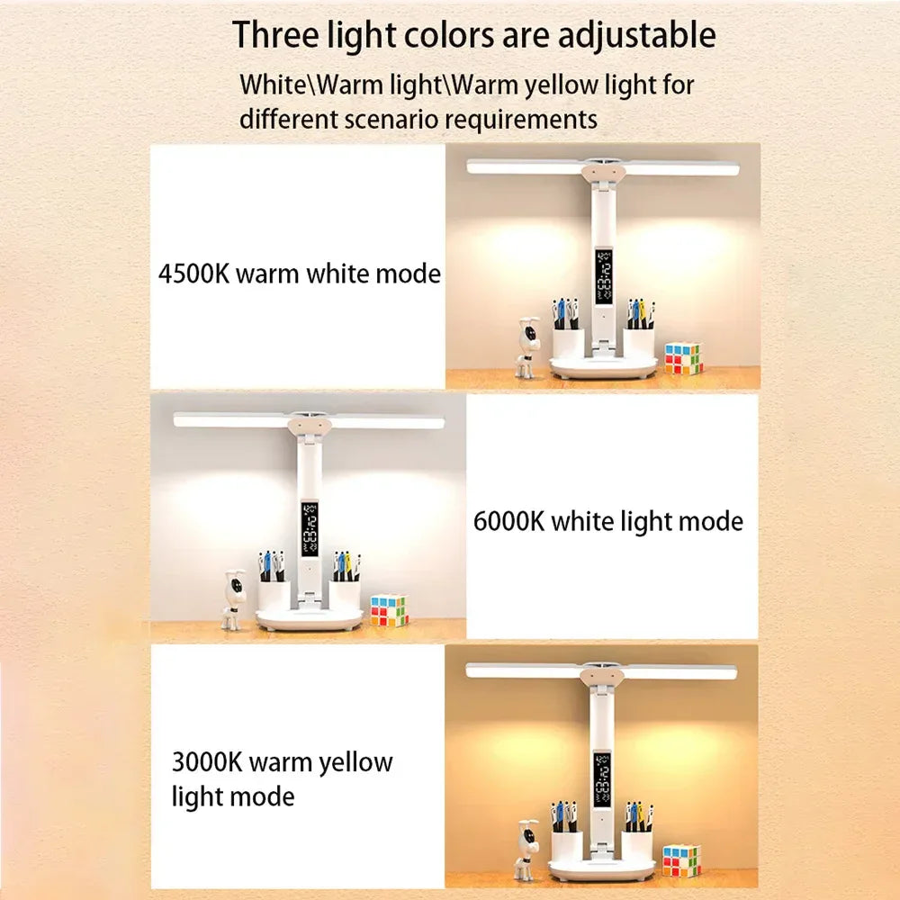 Folding LED Dual-Head Touch Desk Lamp with Clock - SteadyBuy