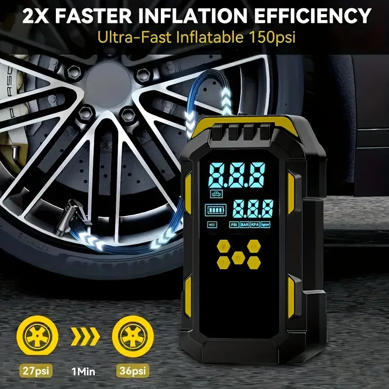 12V Car Jump Starter with 150PSI Tyre Inflator & USB Power Bank - SteadyBuy