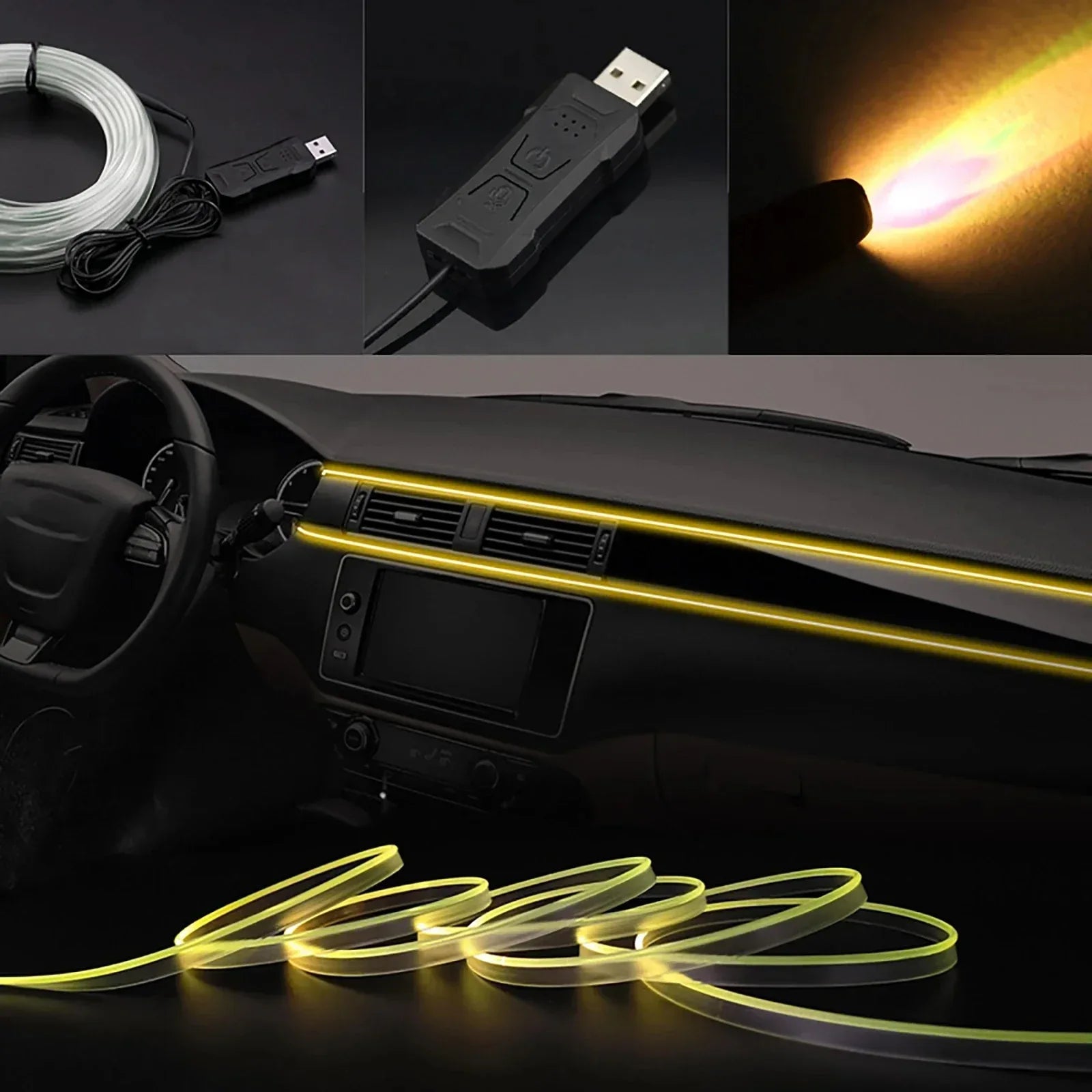 RGB Car Interior Ambient LED Light Strip (USB, App Control) - SteadyBuy