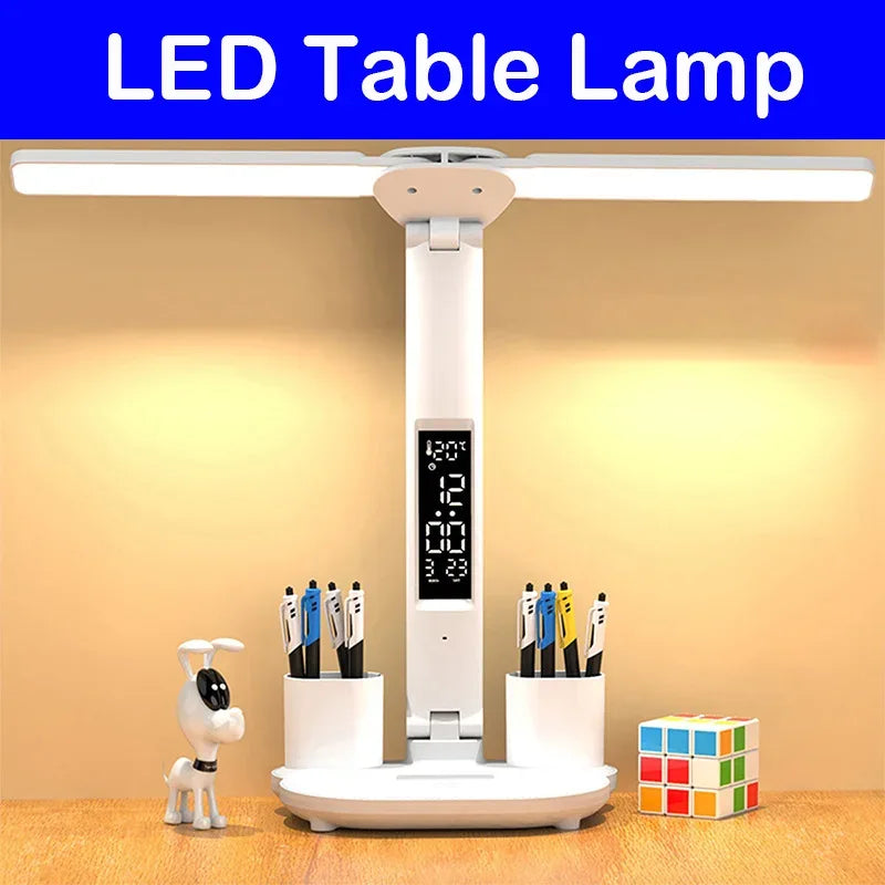Folding LED Dual-Head Touch Desk Lamp with Clock - SteadyBuy