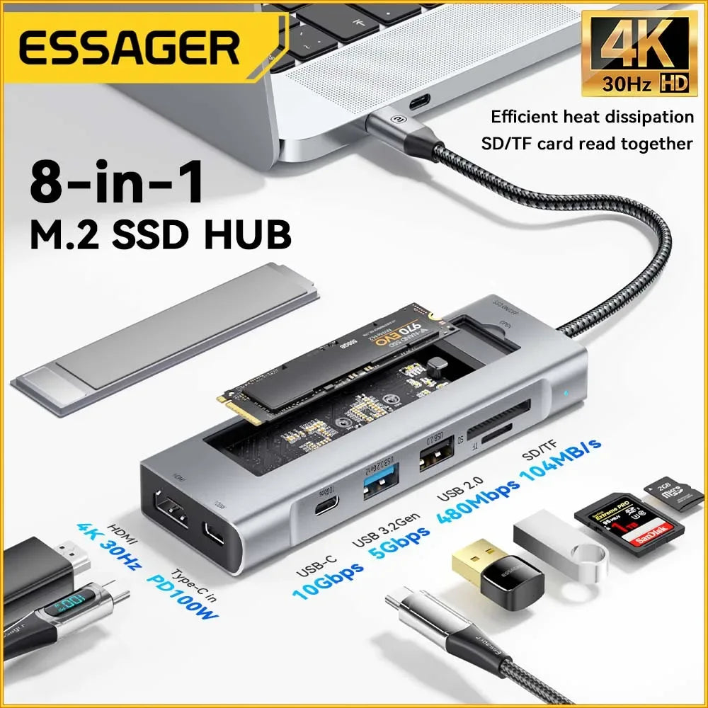 Essager 8‑in‑1 USB‑C Hub with SSD Storage Dock - SteadyBuy