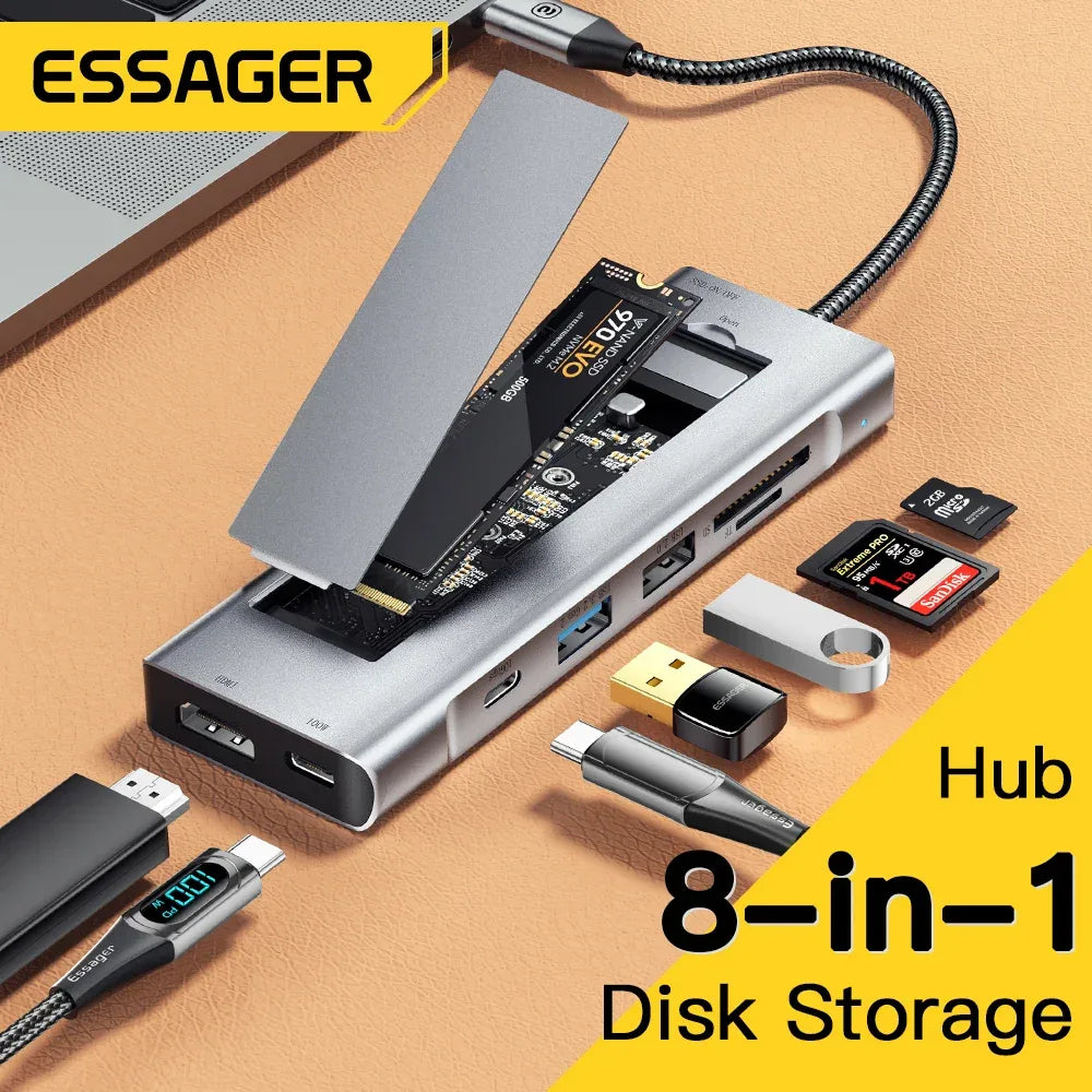 Essager 8‑in‑1 USB‑C Hub with SSD Storage Dock - SteadyBuy