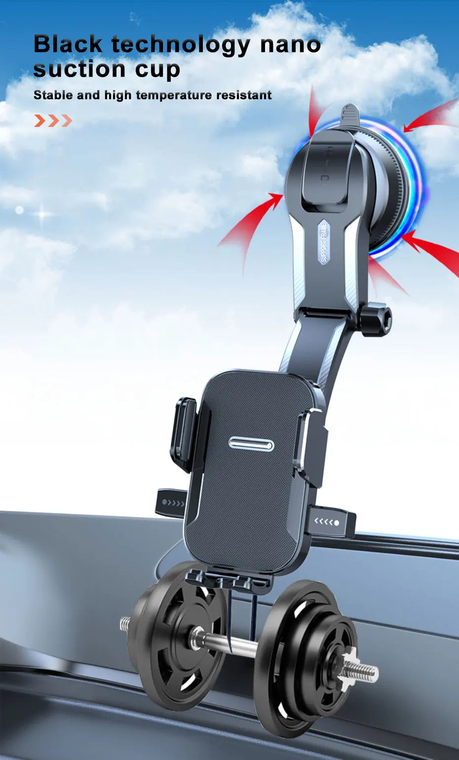 Car Dashboard Phone Mount with Rearview Mirror View