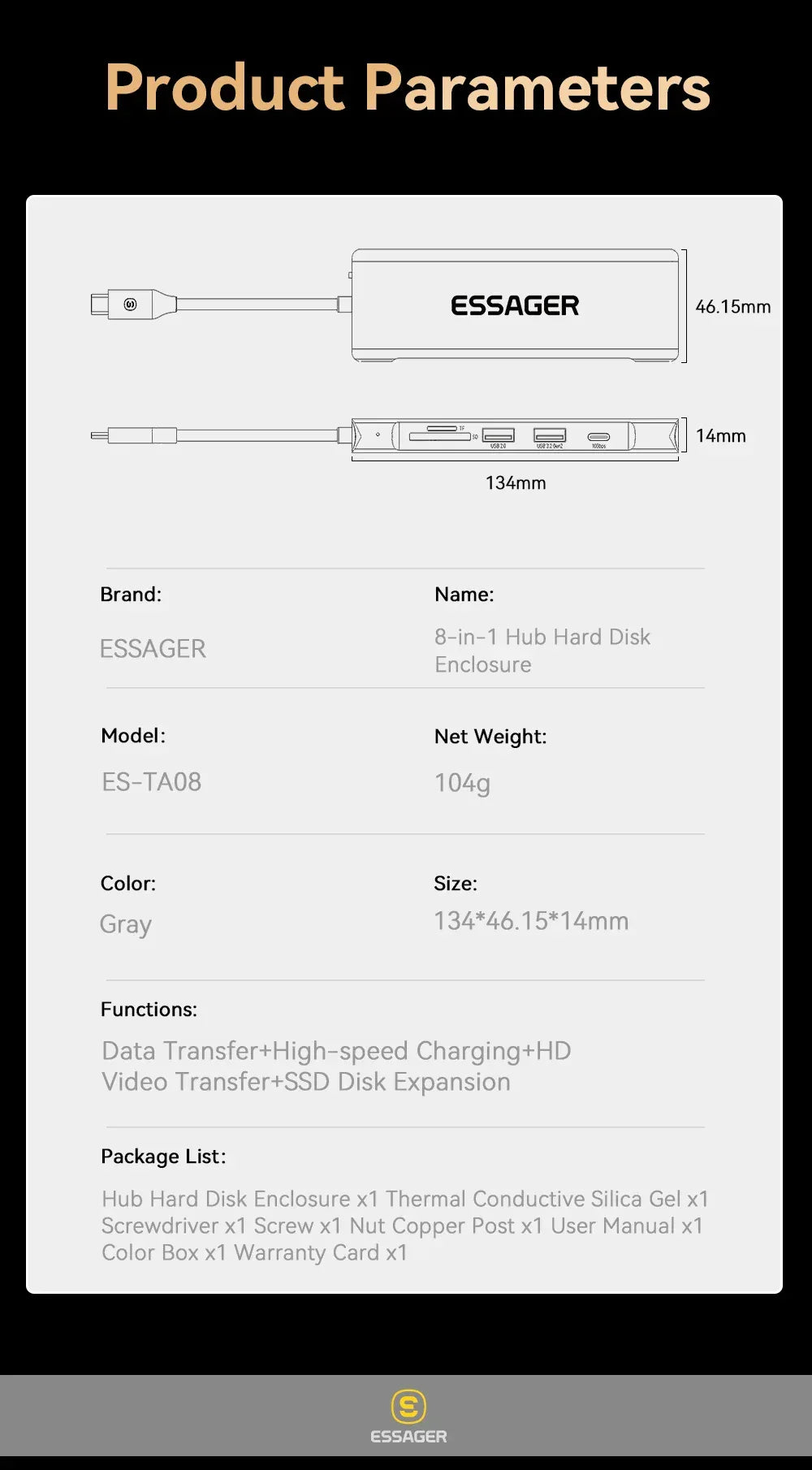 Essager 8‑in‑1 USB‑C Hub with SSD Storage Dock - SteadyBuy