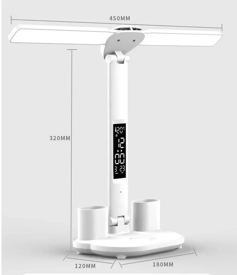 Folding LED Dual-Head Touch Desk Lamp with Clock - SteadyBuy