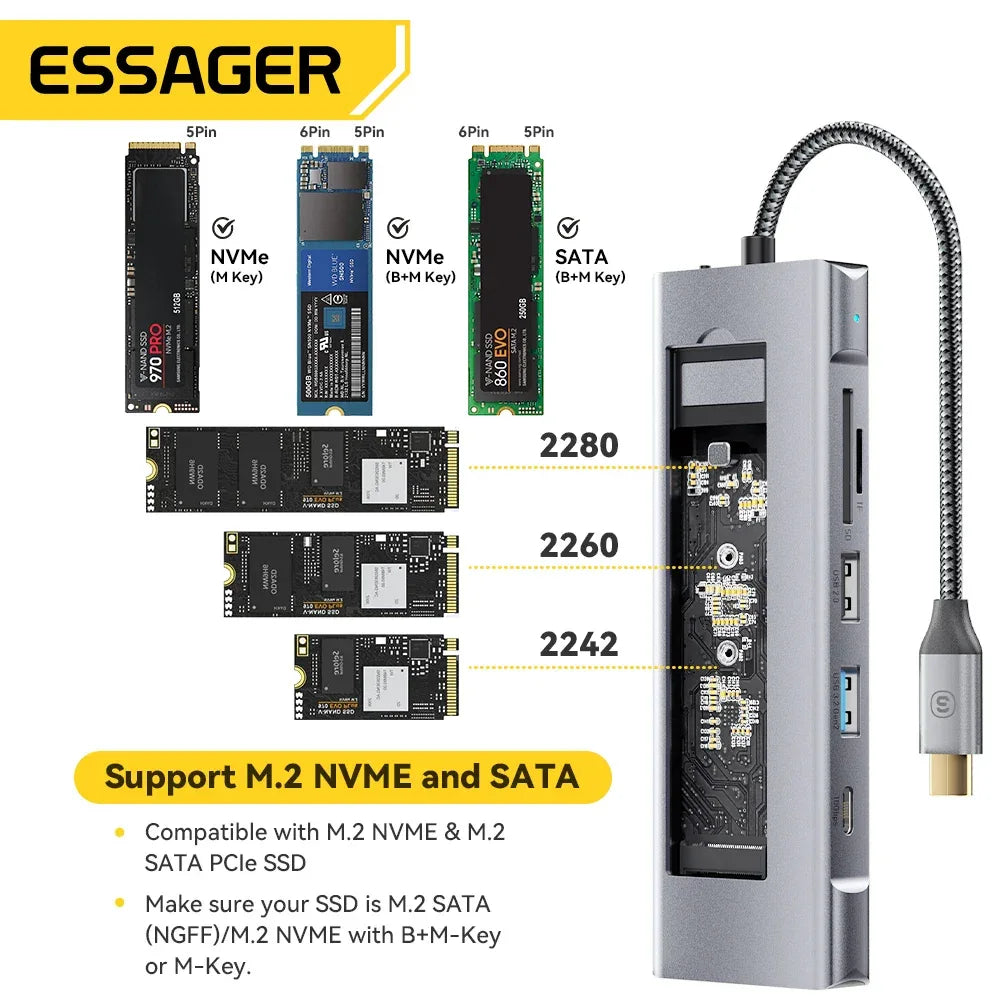 Essager 8‑in‑1 USB‑C Hub with SSD Storage Dock - SteadyBuy