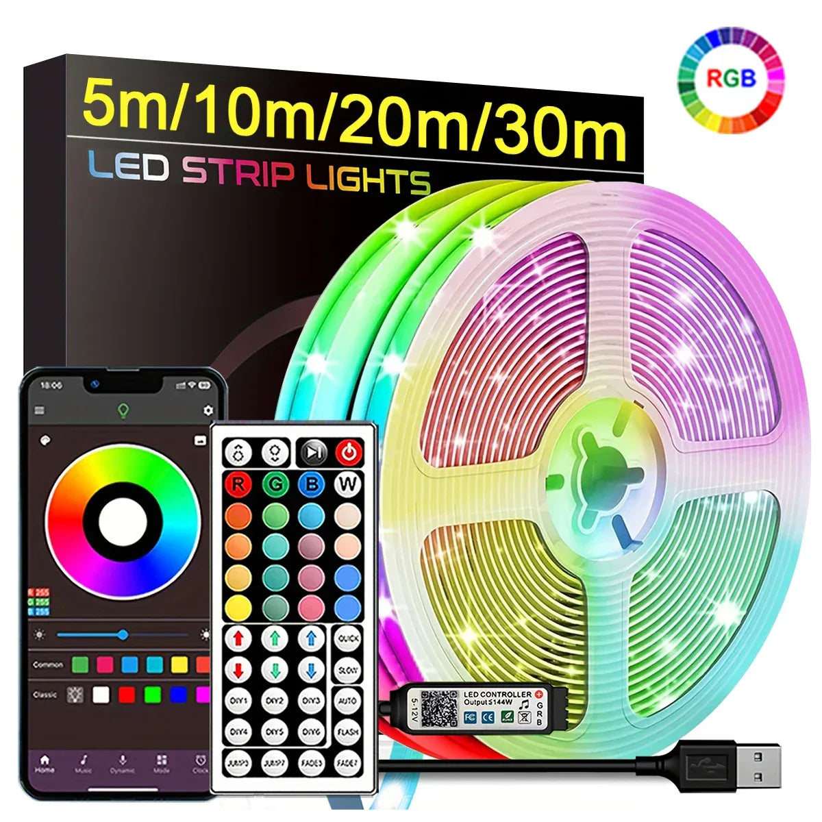 RGB LED Strip Lights with App Control (15m Kit) - SteadyBuy