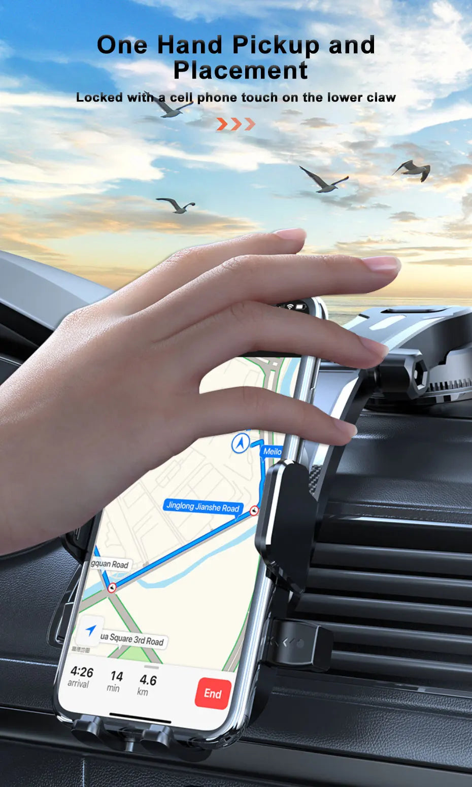 Car Dashboard Phone Mount with Rearview Mirror View