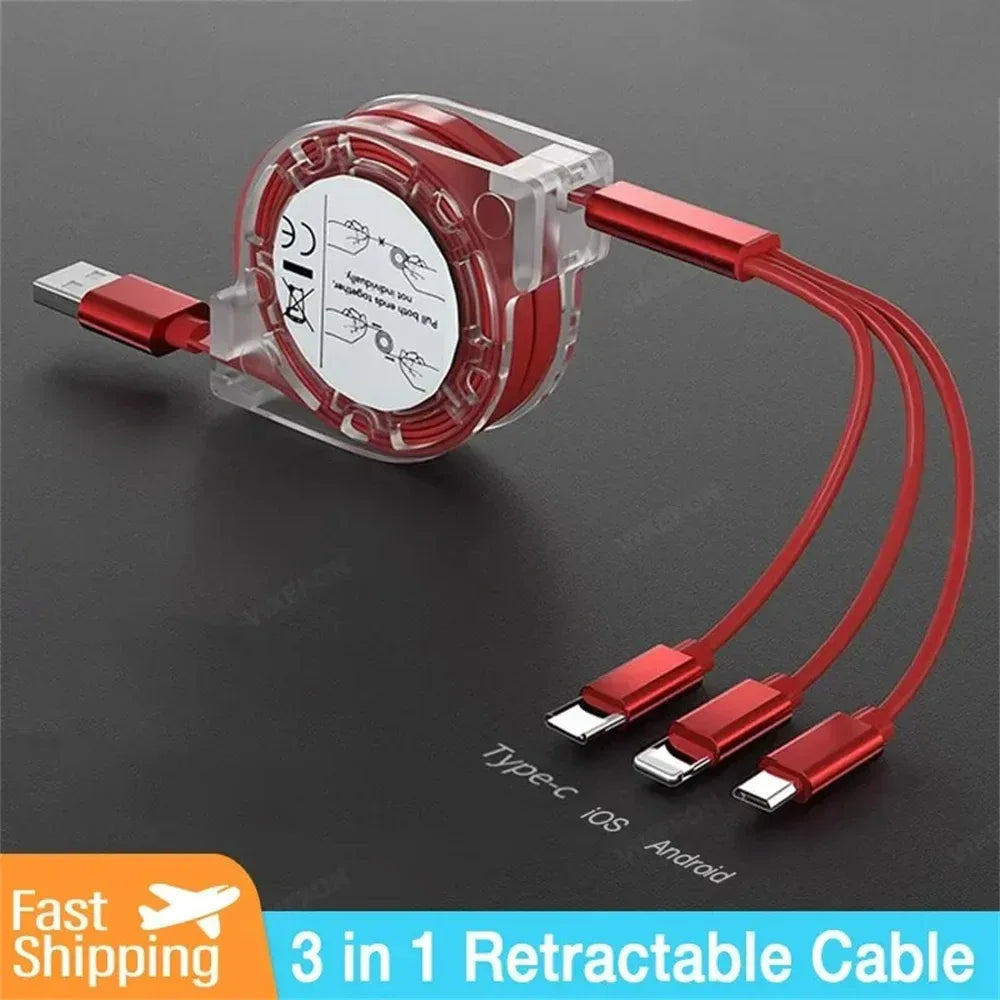 3-in-1 Retractable Fast Charging USB Cable (1m) - SteadyBuy