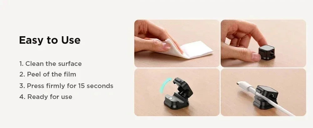 Magnetic Cable Clip Desk Cable Organiser – Black - SteadyBuy