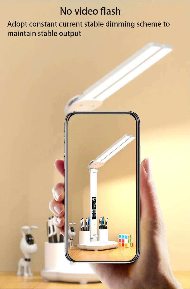 Folding LED Dual-Head Touch Desk Lamp with Clock - SteadyBuy