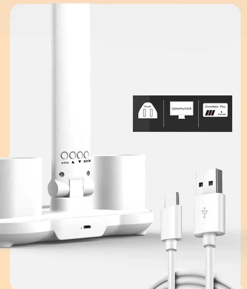 Folding LED Dual-Head Touch Desk Lamp with Clock - SteadyBuy