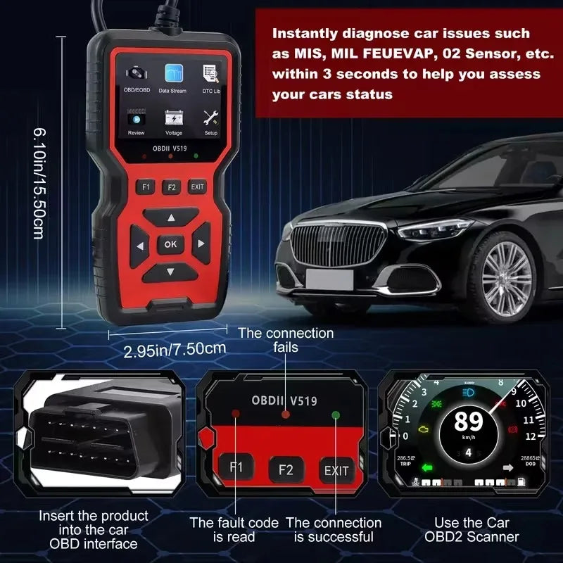 V519 OBD2 Scanner with Live Data & Battery Test