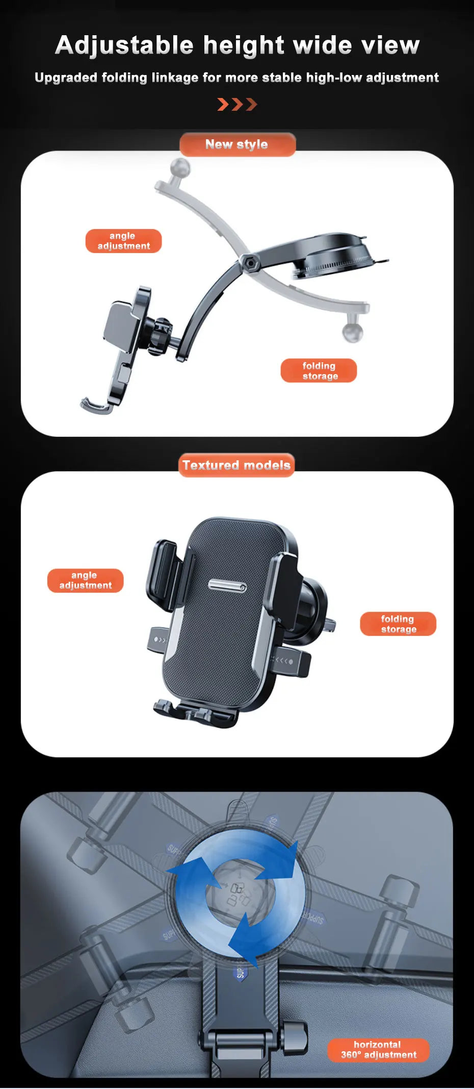 Car Dashboard Phone Mount with Rearview Mirror View
