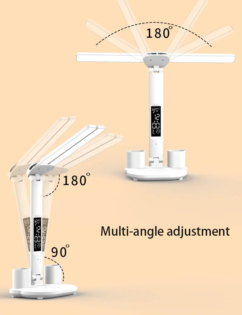 Folding LED Dual-Head Touch Desk Lamp with Clock - SteadyBuy