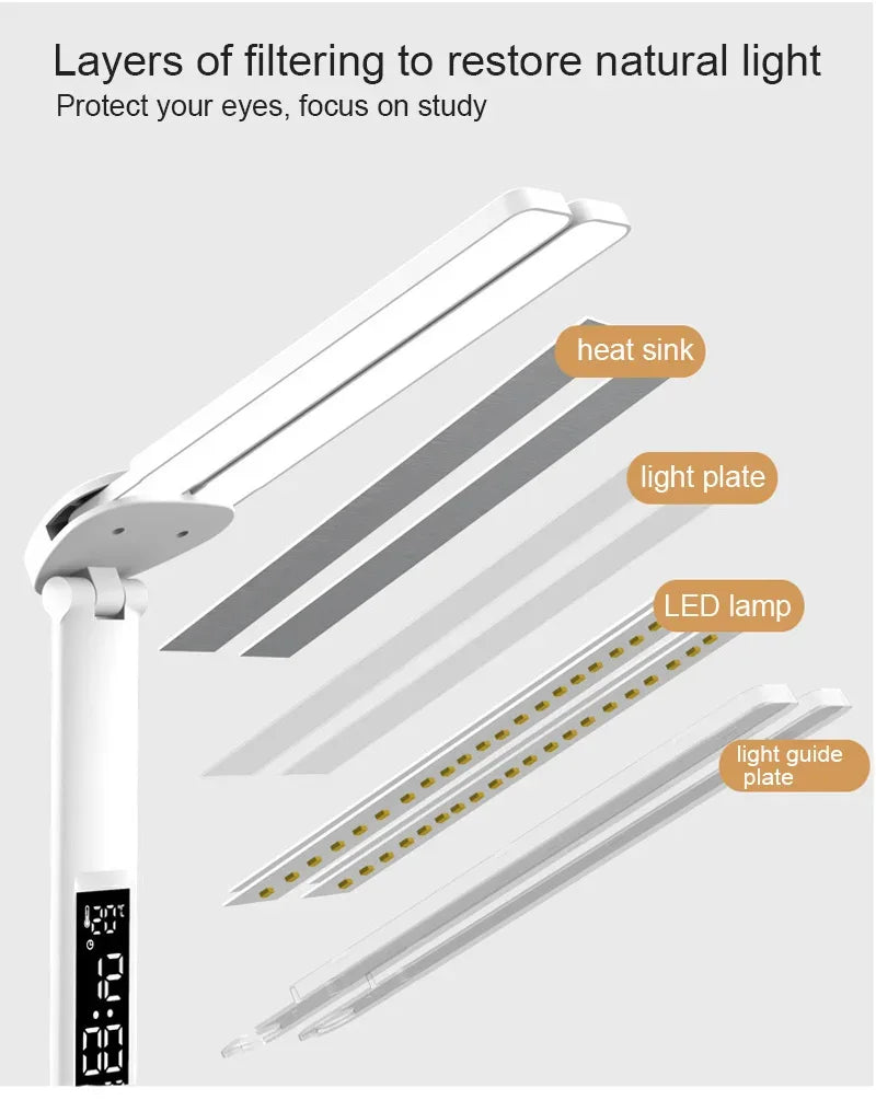 Folding LED Dual-Head Touch Desk Lamp with Clock - SteadyBuy