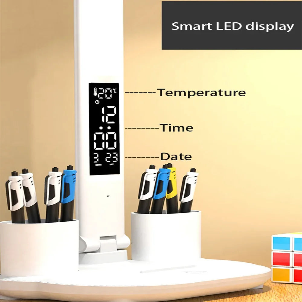 Folding LED Dual-Head Touch Desk Lamp with Clock - SteadyBuy