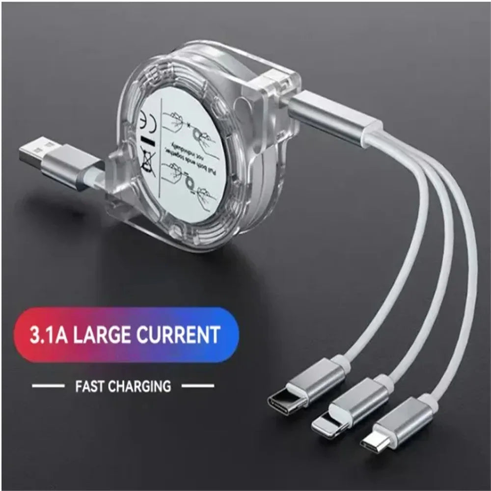 3-in-1 Retractable Fast Charging USB Cable (1m) - SteadyBuy