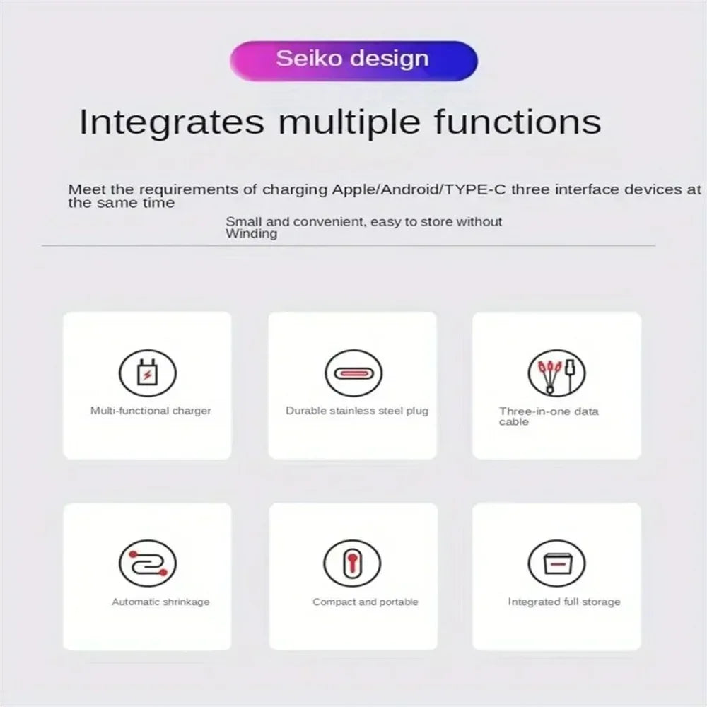 3-in-1 Retractable Fast Charging USB Cable (1m) - SteadyBuy
