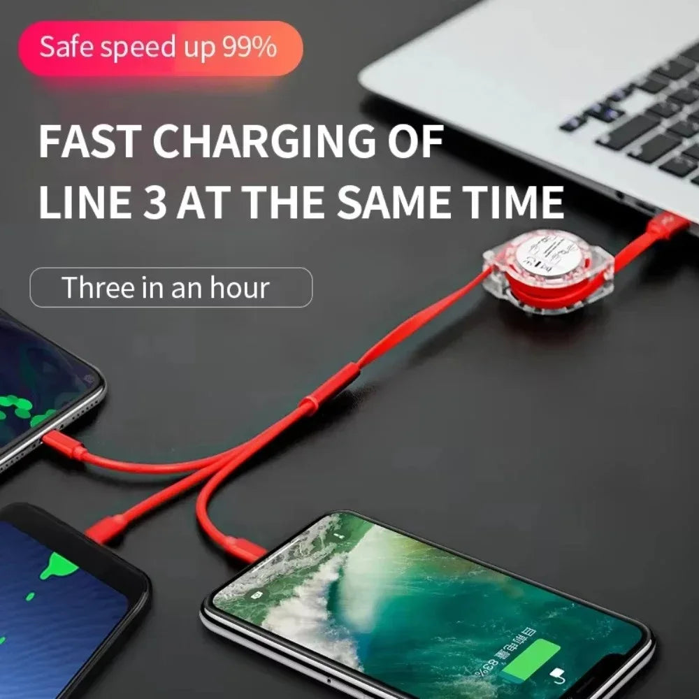 3-in-1 Retractable Fast Charging USB Cable (1m) - SteadyBuy