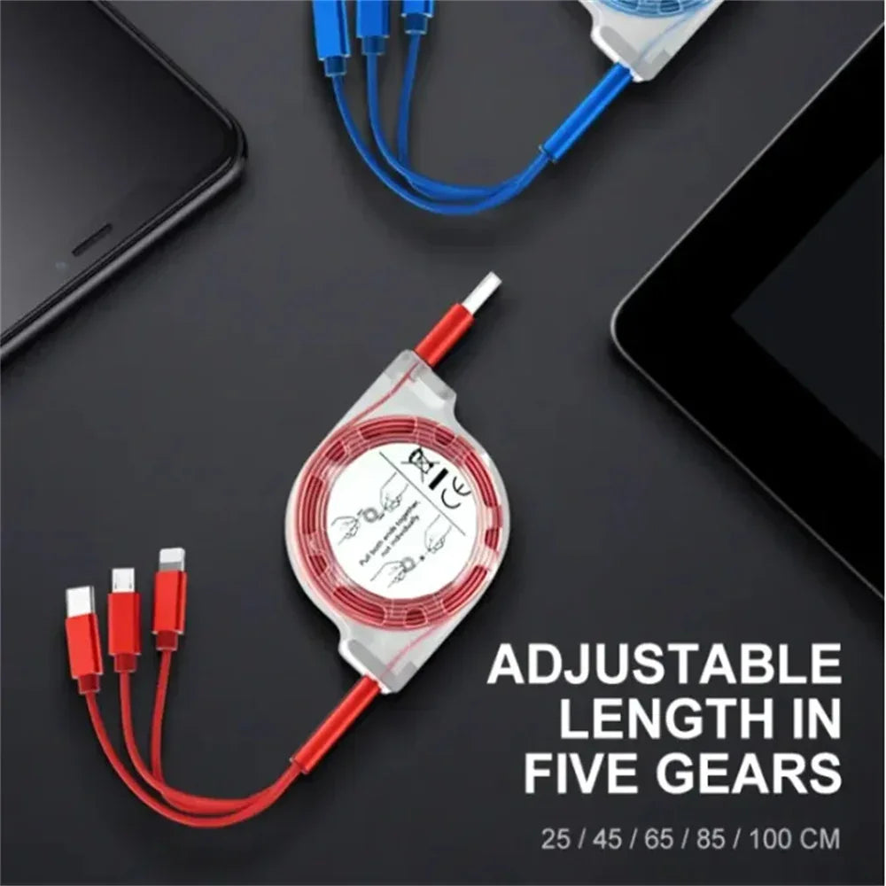 3-in-1 Retractable Fast Charging USB Cable (1m) - SteadyBuy
