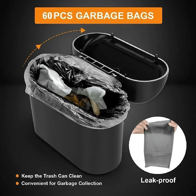 Leakproof Car Trash Can with Lid & 60 Bags