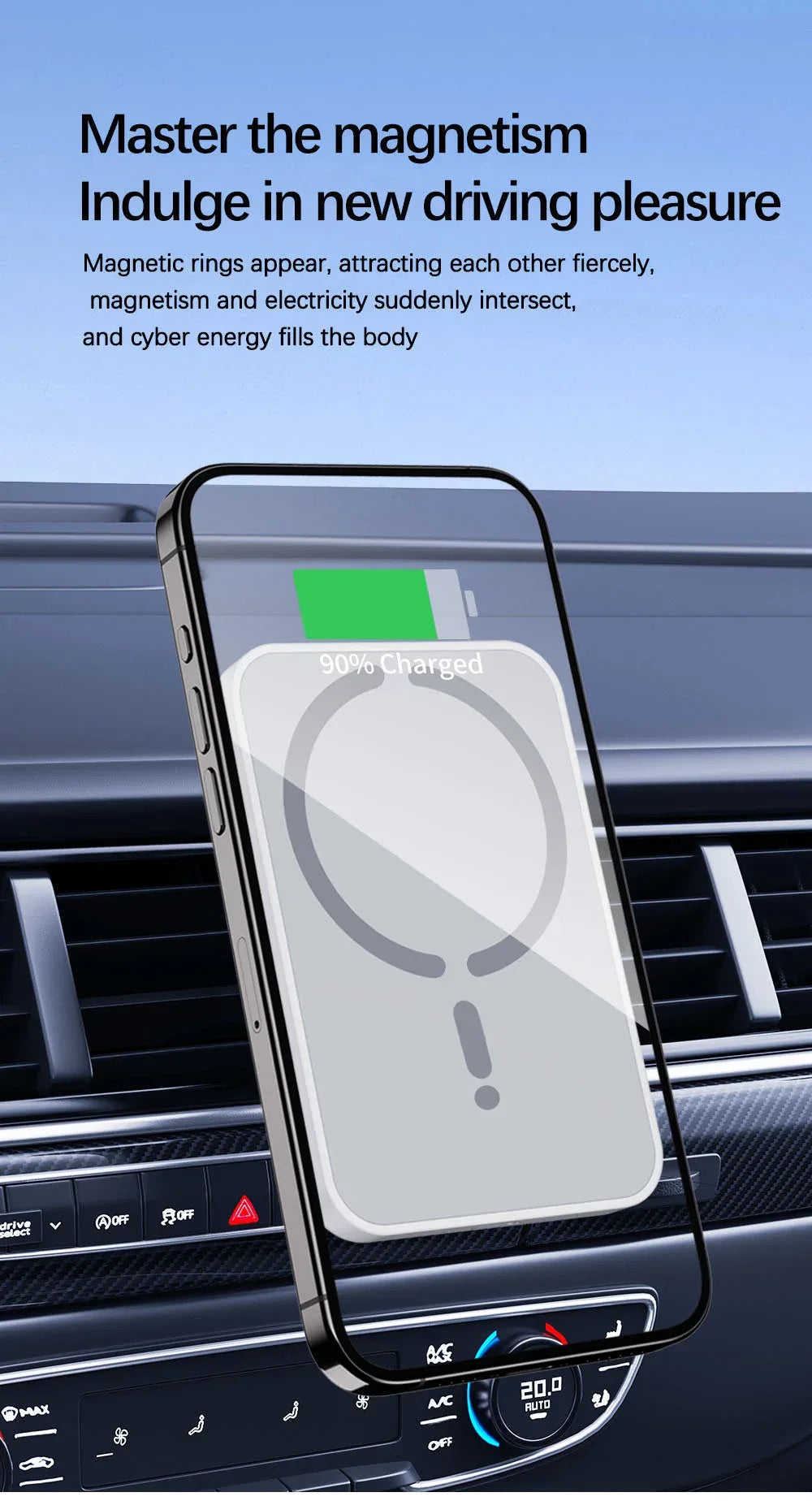 15W Magnetic MagSafe Car Wireless Charger Mount - SteadyBuy