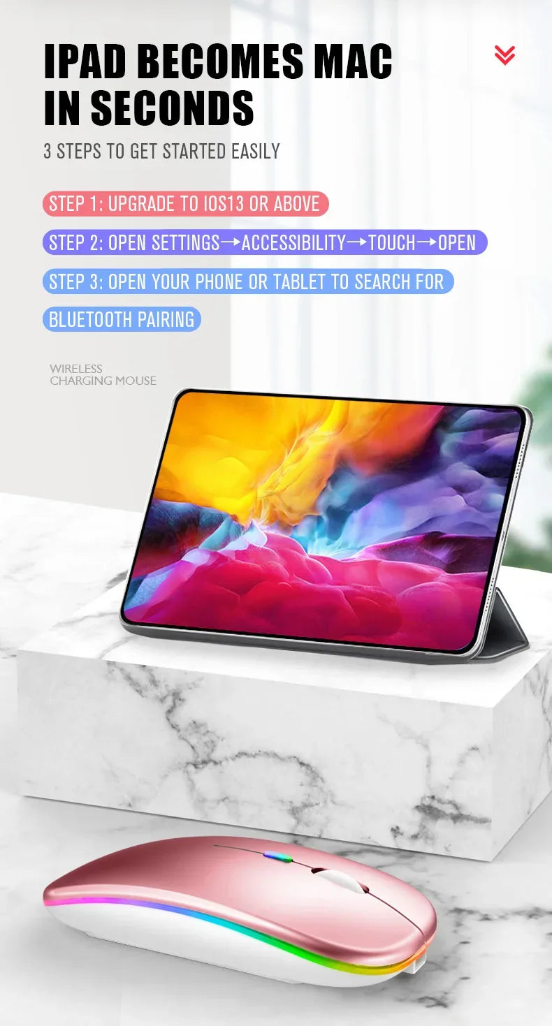 Rechargeable Bluetooth Wireless RGB Mouse 1600DPI - SteadyBuy