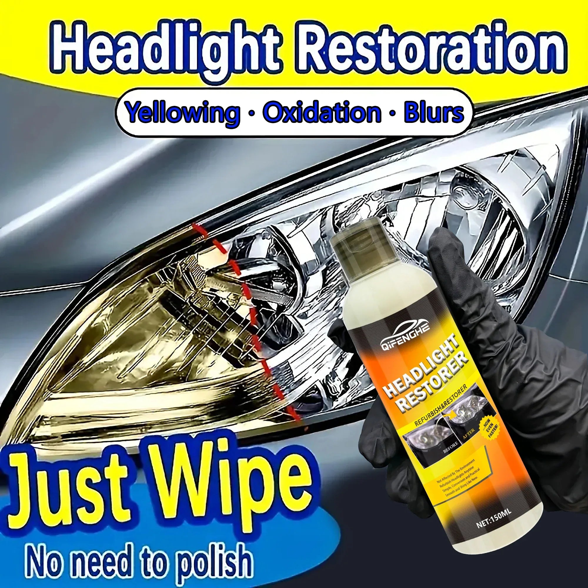 Car Headlight Restoration Cream 150ml Kit - SteadyBuy