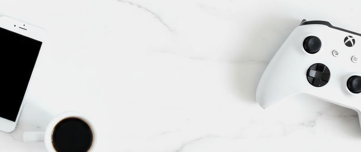 White gaming console controller and smartphone with 'Shopping Today!' text on a white background