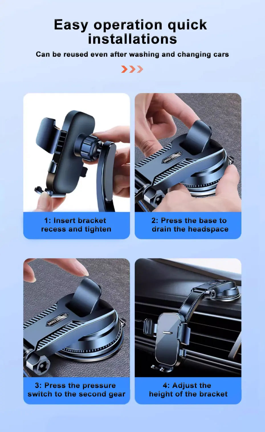 Car Dashboard Phone Mount with Rearview Mirror View