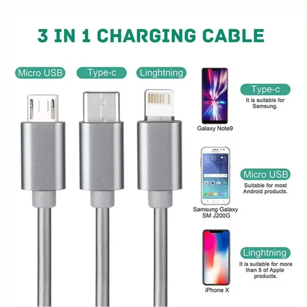 3-in-1 Retractable Fast Charging USB Cable (1m) - SteadyBuy