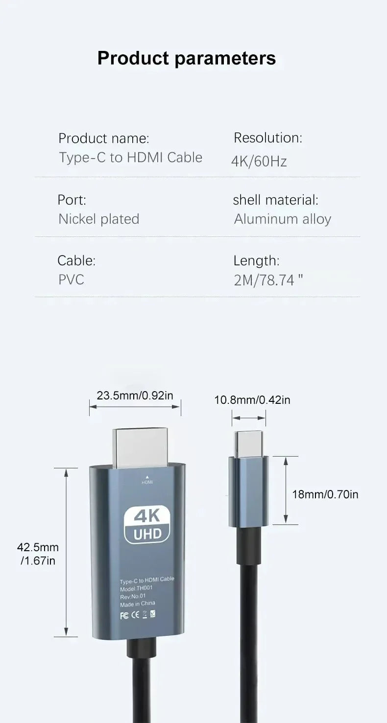 4K USB-C to HDMI Cable 2m (60Hz) - SteadyBuy