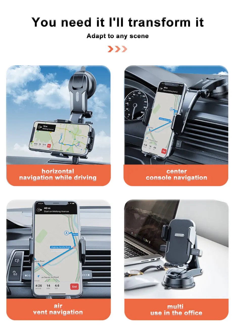 Car Dashboard Phone Mount with Rearview Mirror View
