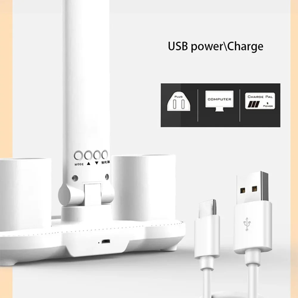 Folding LED Dual-Head Touch Desk Lamp with Clock - SteadyBuy