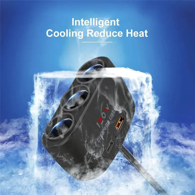 120W Car Charger Socket Splitter (3-in-1, USB-C + 12V Ports) - SteadyBuy