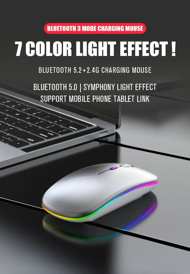 Rechargeable Bluetooth Wireless RGB Mouse 1600DPI - SteadyBuy