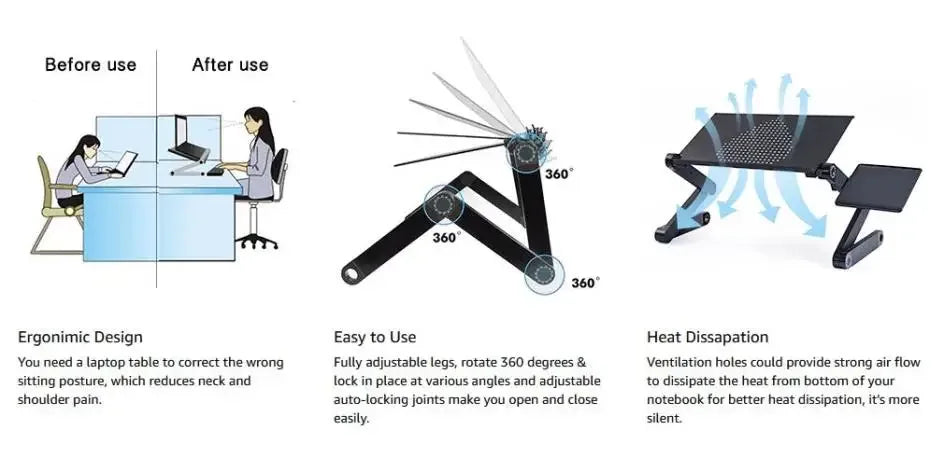 Adjustable Aluminium Laptop Bed Desk with Mouse Pad - SteadyBuy